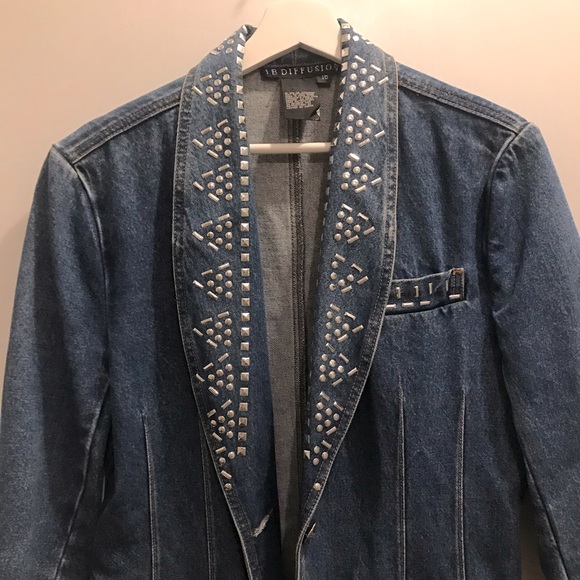 Vintage denim 1991 studded blazer size 8/10 - Picture 4 of 11
